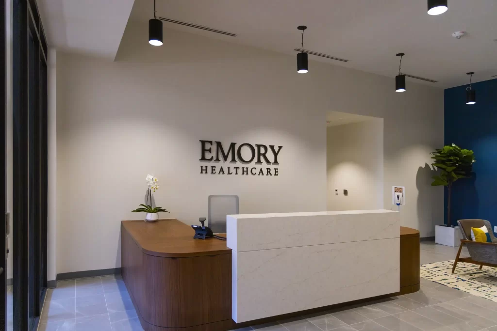 Dimensional wall lettering signage installed by 360CSG in a healthcare reception area near Gainesville, GA