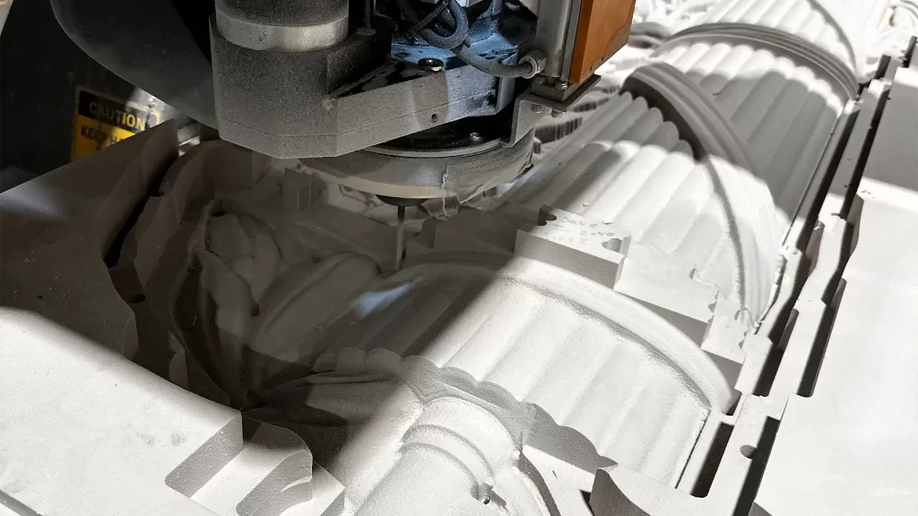 CNC foam carving for film set fabrication | 360CSG CNC machine carving detailed design in foam for film & television set fabrication, demonstrating precision and custom fabrication by 360CSG in Marietta, GA