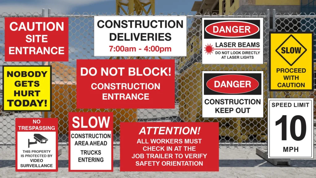 360CSG Safety & Construction Signage for Construction Sites | 360CSG Safety and construction signage by 360CSG, featuring hazard warnings, speed limits, and directional signs for a construction site